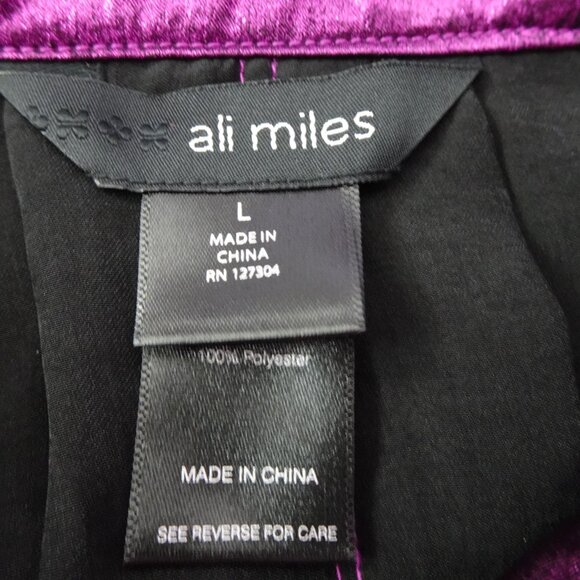 Ali Miles Tunic Top Women's Size L Purple Metallic 3/4 Sleeve Wire Collar - Picture 8 of 12